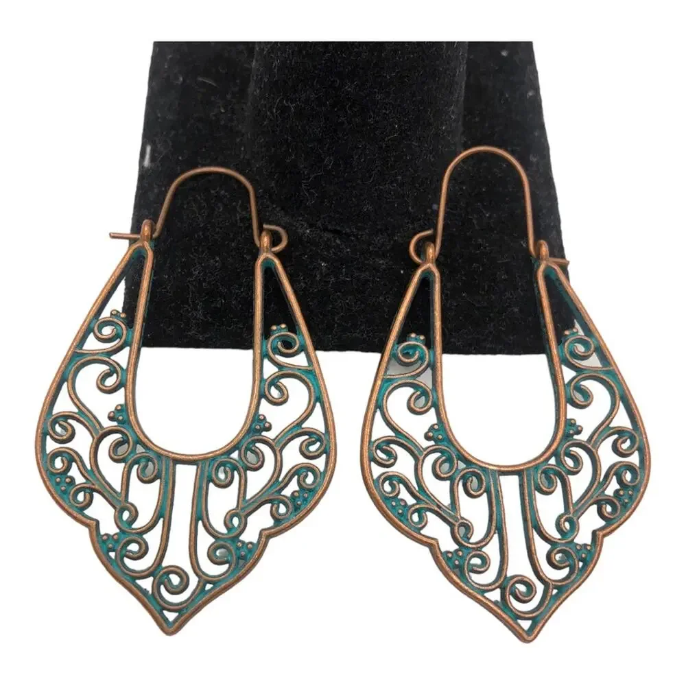 Boho Chic Turquoise Patina Copper Vintage-Chic Copper Unique Patina Earrings